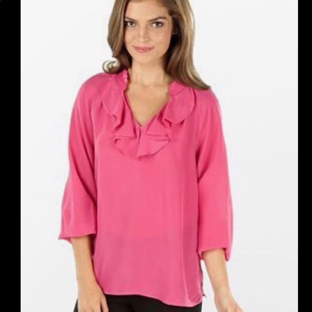 Lilly Pulitzer Bright Pink Ruffle Ellie Top SZ L